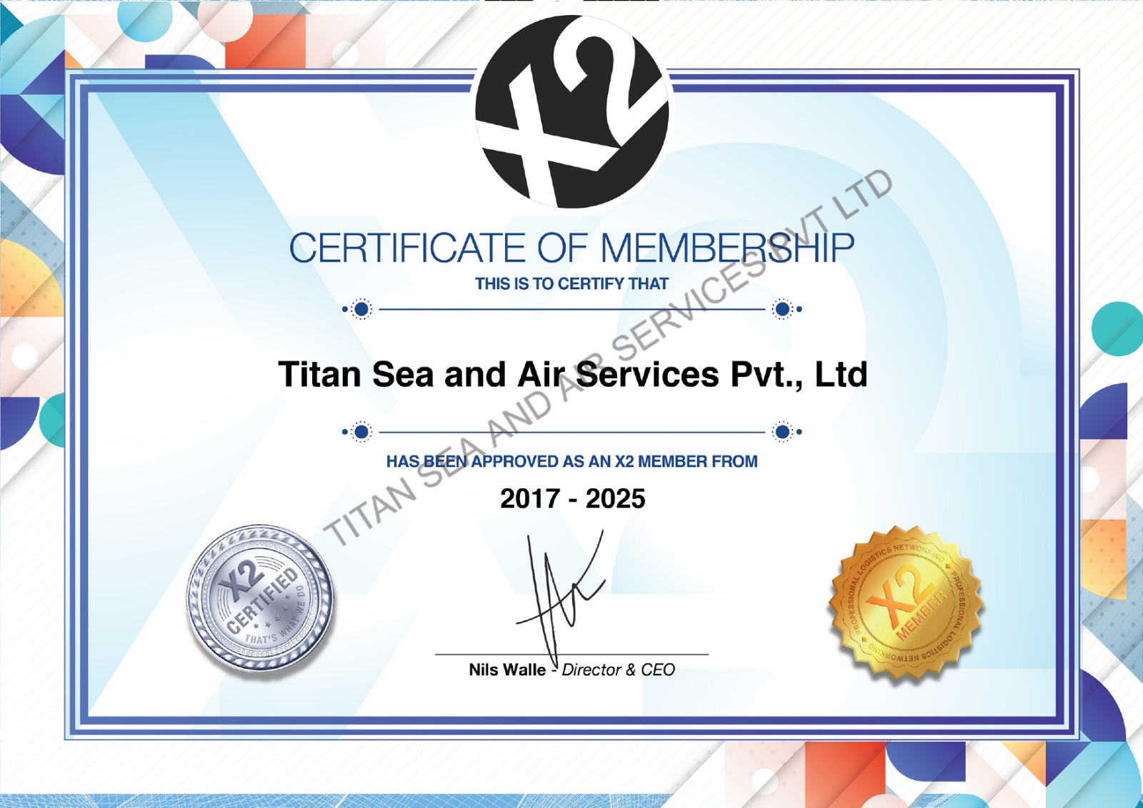 X2 Logistics Network Certificate